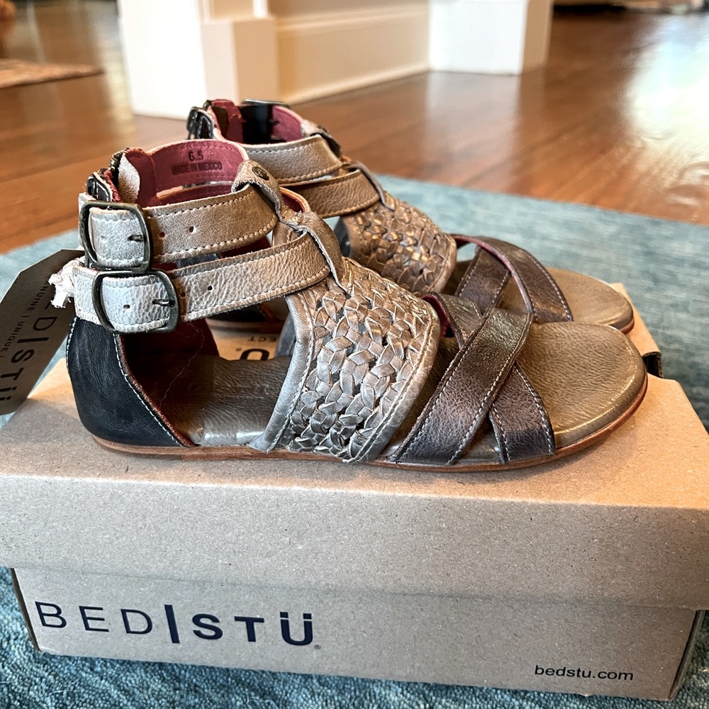 Bed Stu Metallic Bronze Strappy Woven Sandals